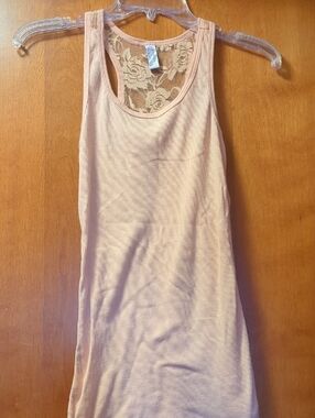 Lace-Back Ribbed Tank Top - Light Peach